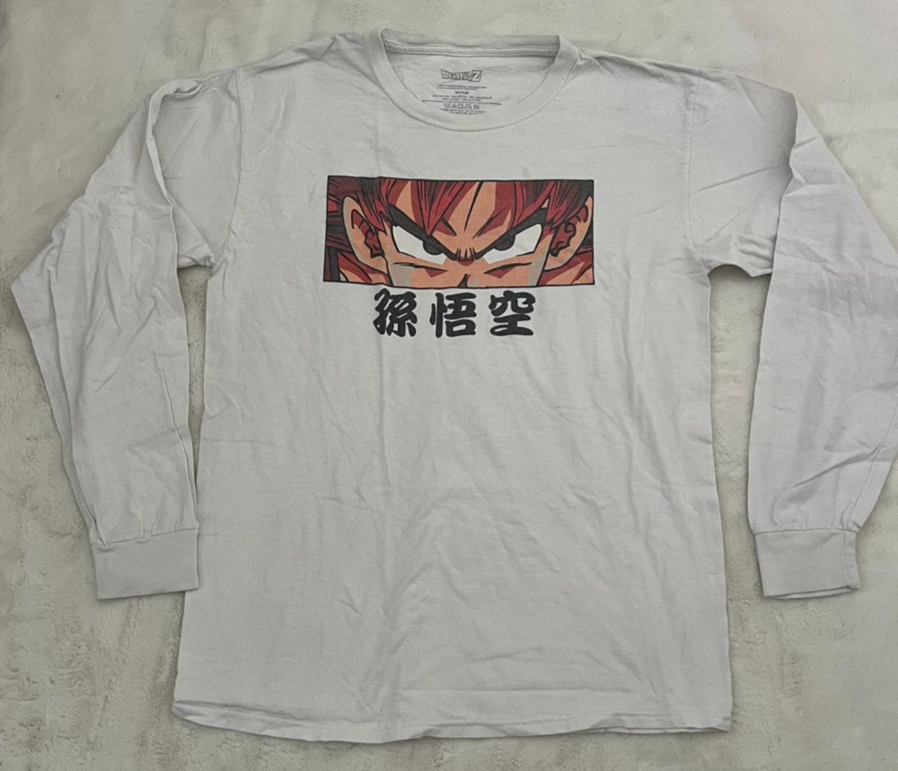 Dragon Ball Z Goku Men's Medium White Long Sleeve Graphic T-Shirt Anime